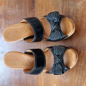 NAYA COLETTE |Chunky Strap Platform Bow Espadrille Black Leather Wedge Size 8M